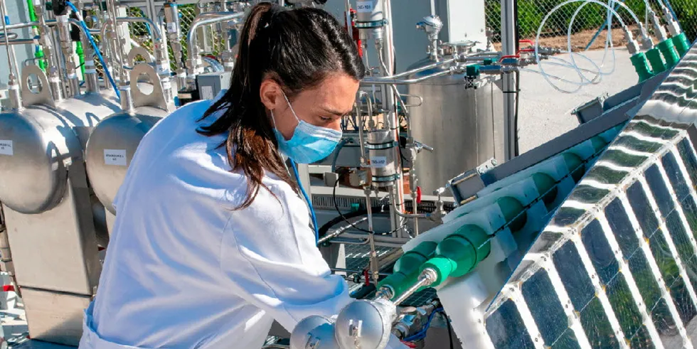 Scientist works on photoelectrocatalysis demo at Repsol research lab