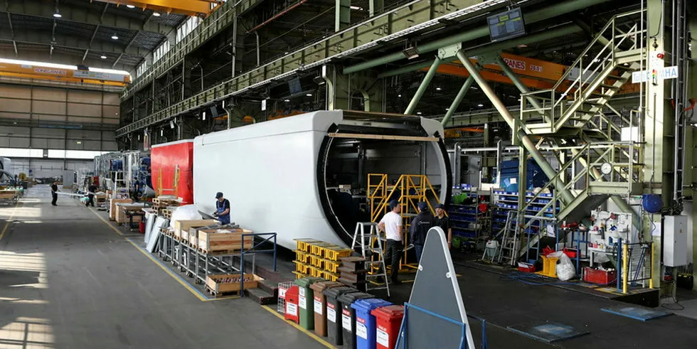 Nordex factory in Rostock, Germany. Production is still running for now