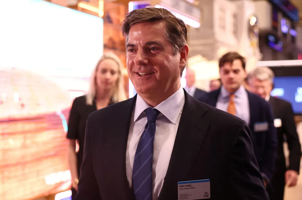 Venture Global chief executive Michael Sabel prepares to ring the opening bell at the NYSE on Friday.