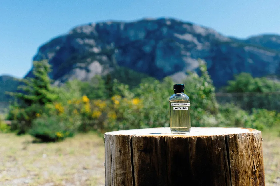 End product: a bottle containing Carbon Engineering’s clean fuel, synthesised from CO2 captured from the air and hydrogen from water