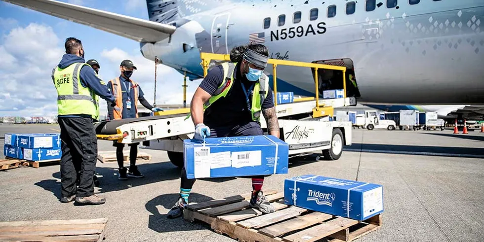 Trident Seafoods' Copper River salmon being shipped out at the start of the 2021 season.