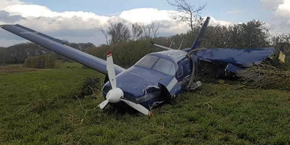 The crashed plane, near Cranleigh airfield, southern England.