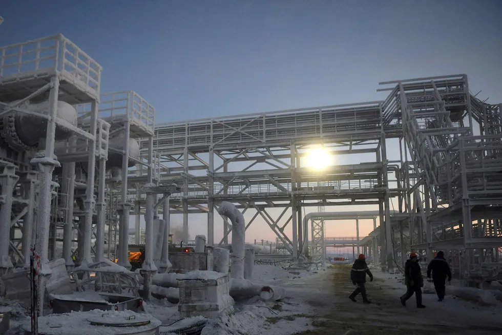 Gas processing facilities at the Arctic LNG 2-operated Utrenneye field on the Gydan Peninsula in Russia, the source of feed gas for Novatek's Arctic LNG 2 project.
