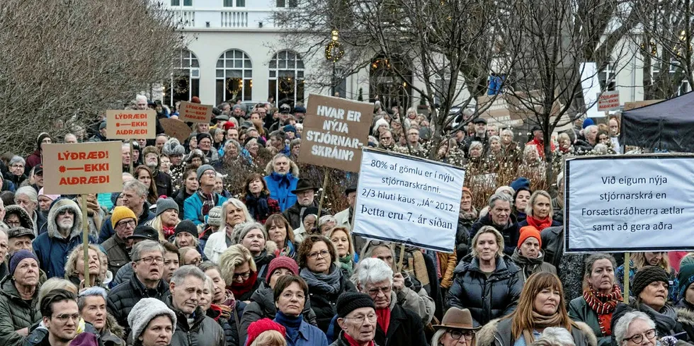 Protests in Iceland continue, calling for the resignation of the current fisheries minister.