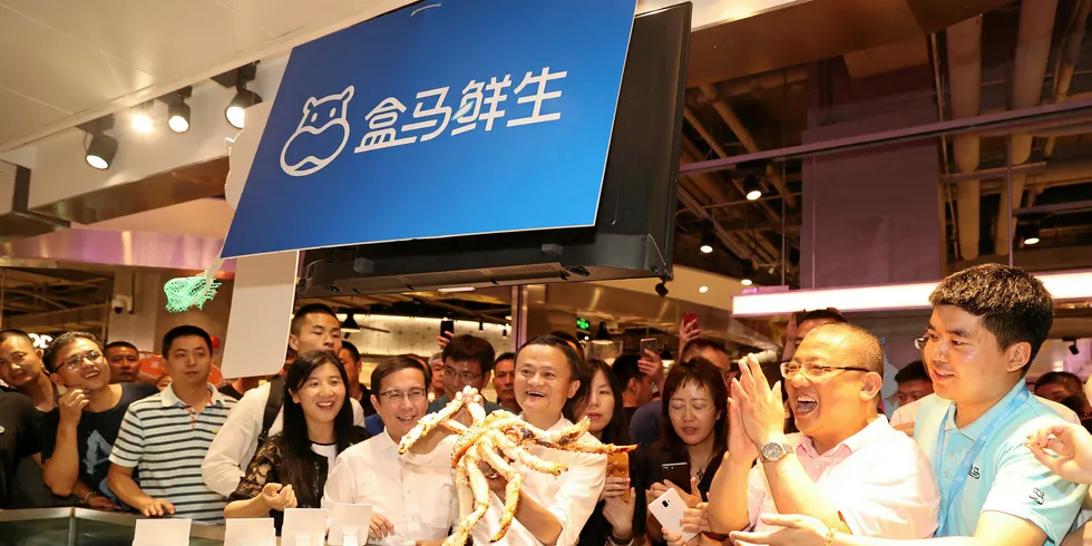 Jack Ma of Alibaba at a Hema store in Shanghai.