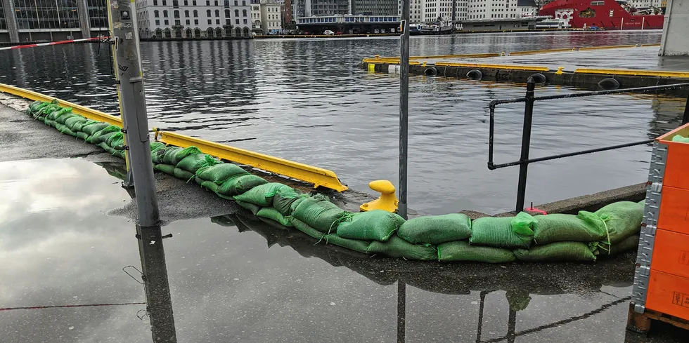 Flooding in Bergen, Norway following Storm Elsa.