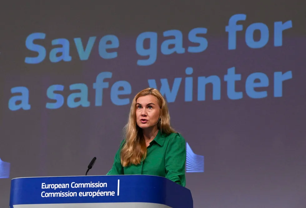Demand for change: the EU Commissioner for Energy, Estonia’s Kadri Simson, speaks at EU headquarters on 20 July