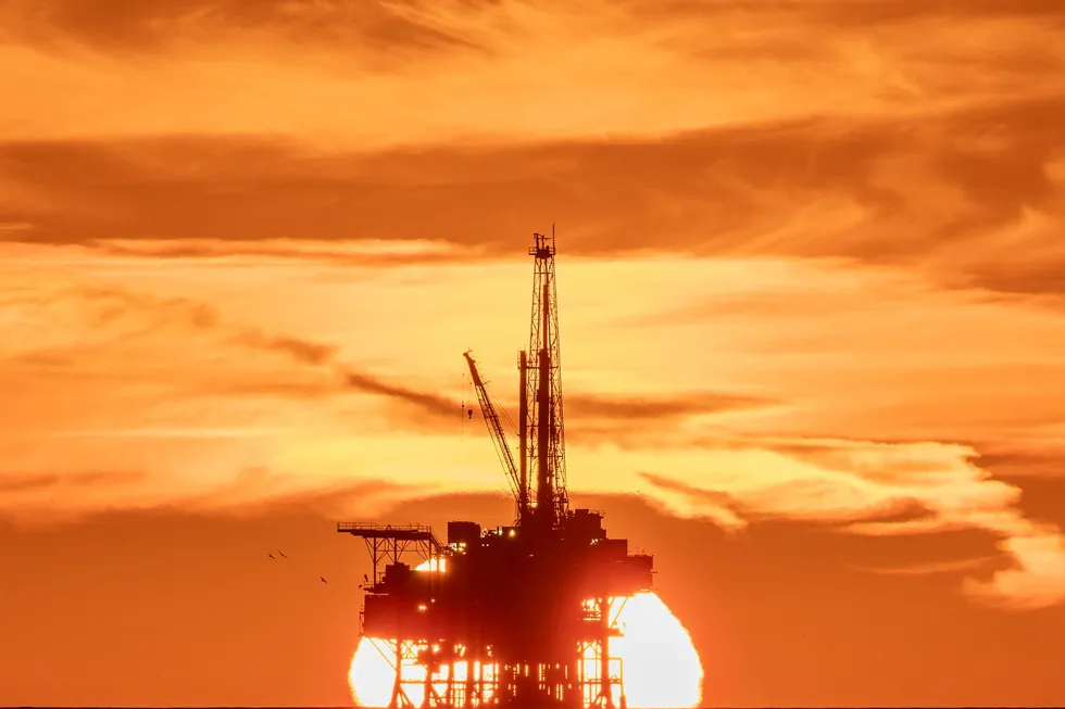 Decommissioned offshore oil platform Holly near Santa Barbara, California