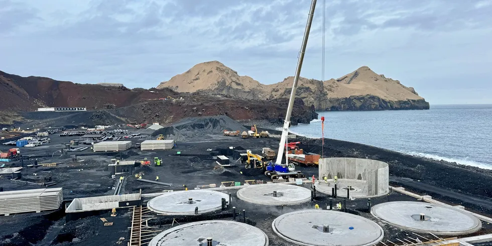 Land-based salmon farming project Laxey taking shape in Vestmannaeyjar, Iceland.