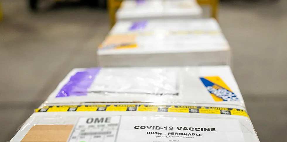 Alaska Airlines delivering COVID vaccines to remote communities in Alaska in December of 2020.