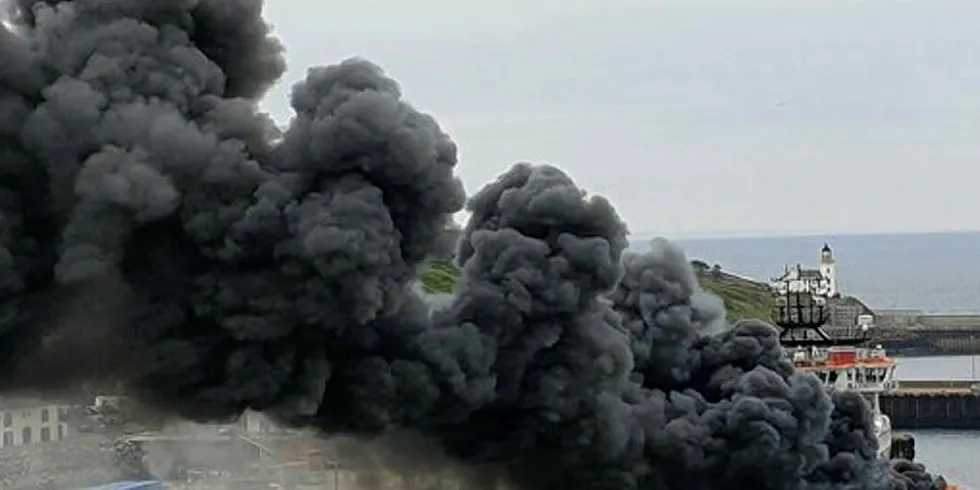 Scottish fish plant destroyed by fire. Scrabster Seafoods plant was destroyed by a fire.
