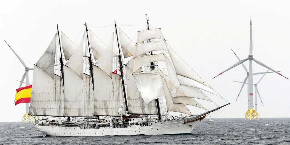 Sailboat in front of Iberdrola's already operating Wikinger array in the Baltic Sea
