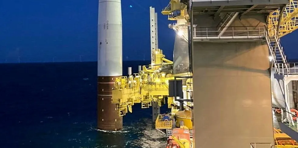 Moray West's first monopile installation.