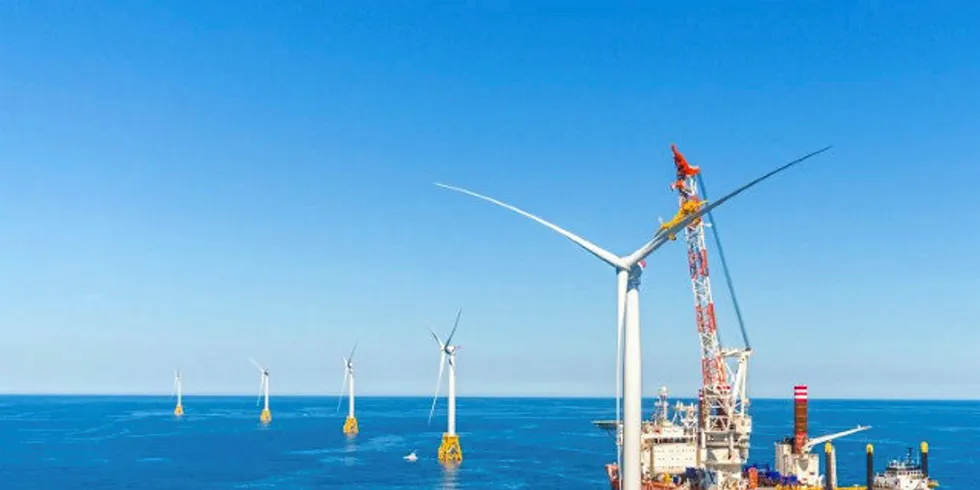 Construction of the Block Island wind farm, off Rhode Island.
