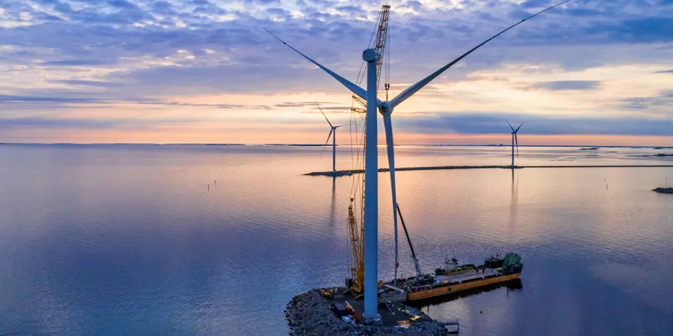 OX2's Ajos wind farm in northern part of Bay of Bothnia in Finland, also near the Artic Circle, part-built on artificial islands.
