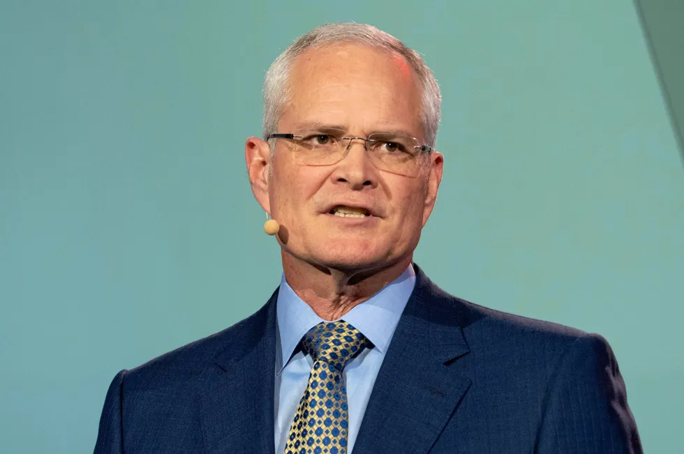 ExxonMobil chief executive Darren Woods, speaks at the 23rd World Petroleum Congress on Monday 6 December 2021 in Houston.