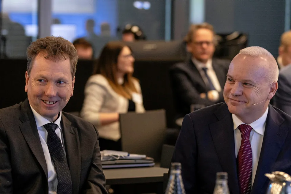 Pushing for wind: Anders Opedal (right) and Kjetil Hove