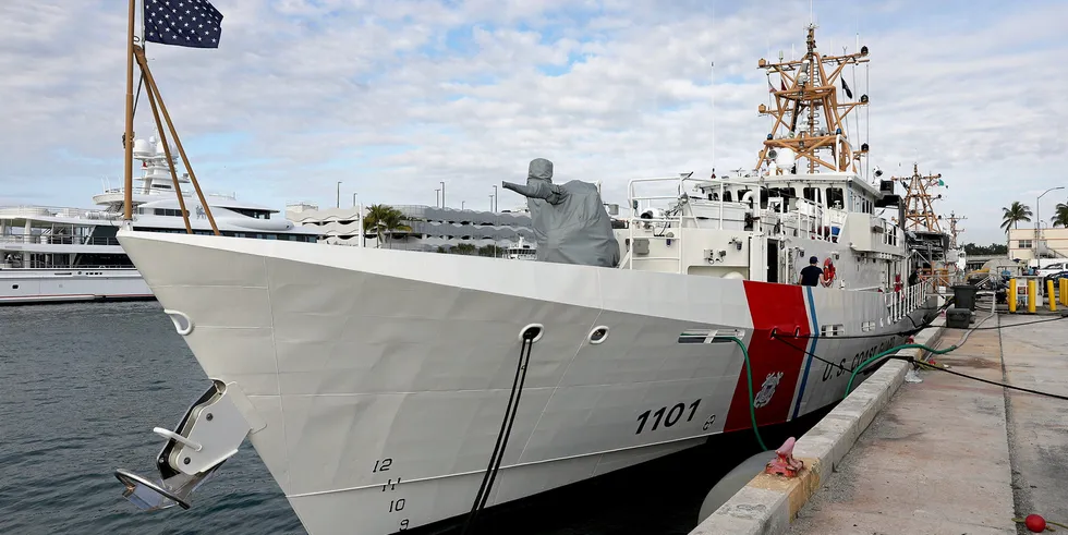 US Coast Guard vessel in harbour