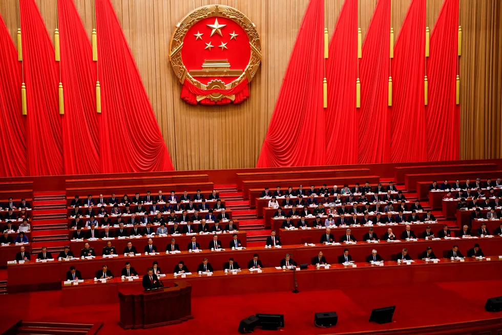 Chinese Premier, Li Qiang, delivers a speech during the opening session of the National People's Congress (NPC) in Beijing, China, on 5 March 2025.