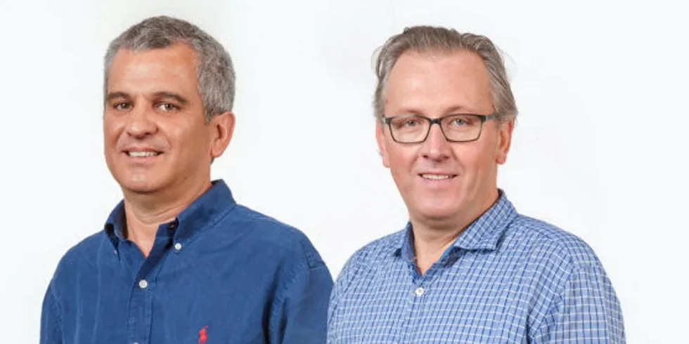 Sealand Aquaculture Directors Oscar Garate and Hans den Bieman, former CEO of Marine Harvest, now Mowi.