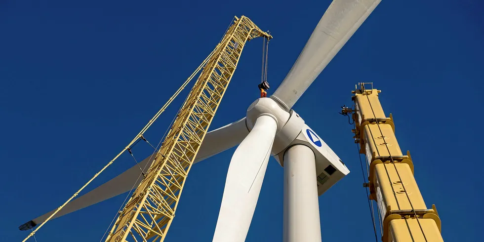 A picture shows the installation site of a wind turbine in Leury, northern France, on November 30, 2016. / AFP PHOTO / PHILIPPE HUGUEN (Photo credit should read PHILIPPE HUGUEN/AFP/Getty Images) . France onshore wind.