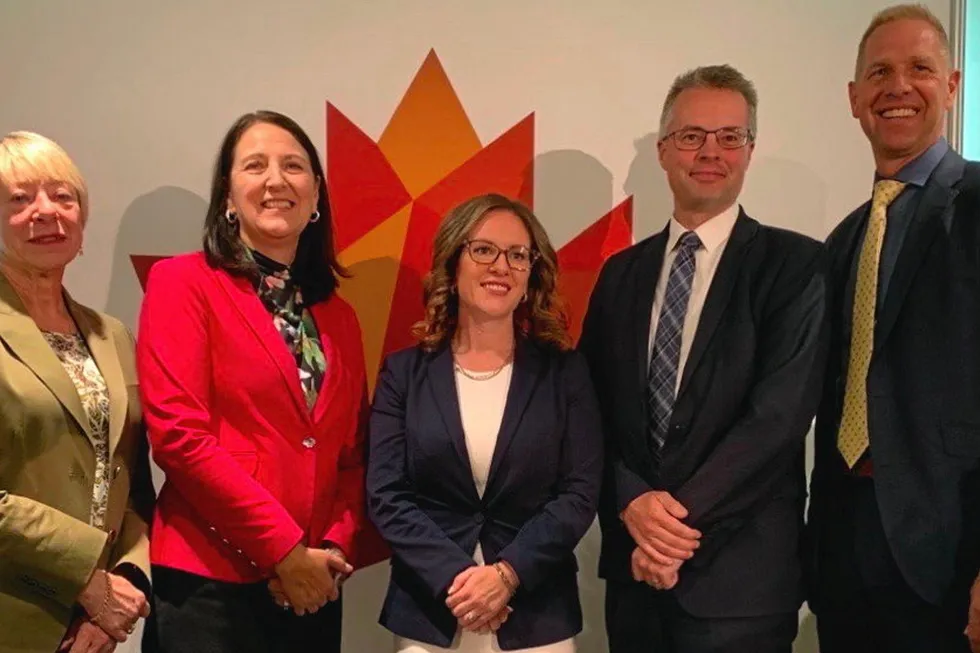 Funding agreement: Rhona DelFrari of Cenovus, left, and Alberta's Minister of Environment and Protected Areas Rebecca Schulz, right, at the World Petroleum Congress in Calgary