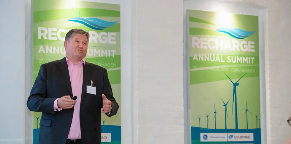 Ocean Winds' Grzegorz Gorski addresses a Recharge annual summit.