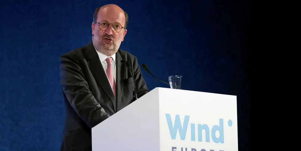 João Pedro Matos Fernandes speaking at the WindEurope conference.