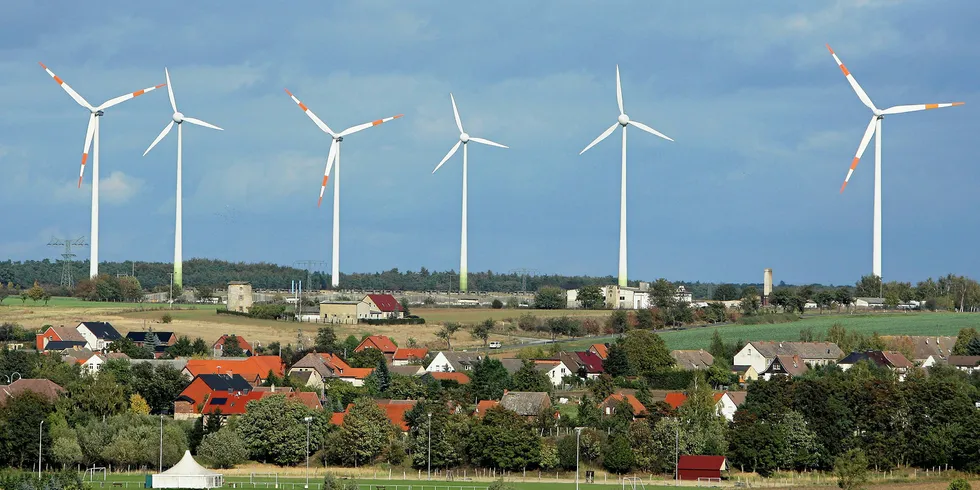 Wind farm close to the German village of Alleringersleben.