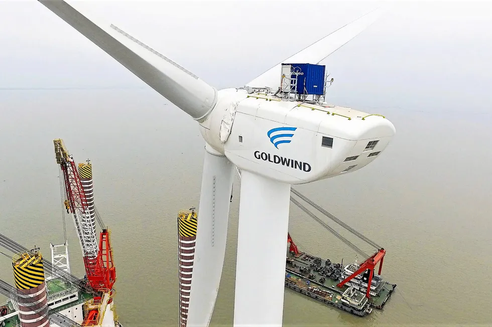 A Goldwind turbine being installed offshore.