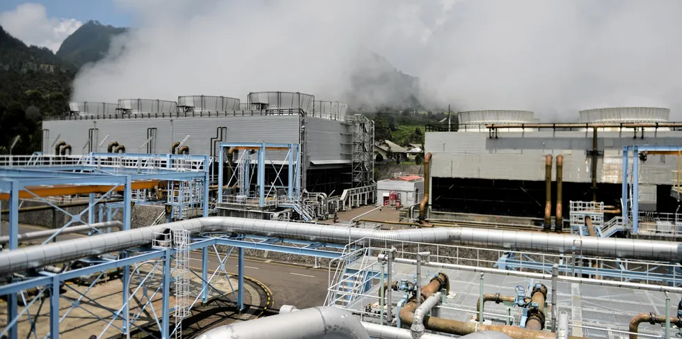 This picture taken on August 31, 2016 shows steam rising from the Wayang Windu geothermal power station on West Java in Indonesia.
