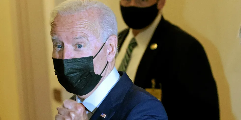 Joe Biden answers questions after meeting with members of the House Democratic caucus October 1, 2021 in Washington, DC.