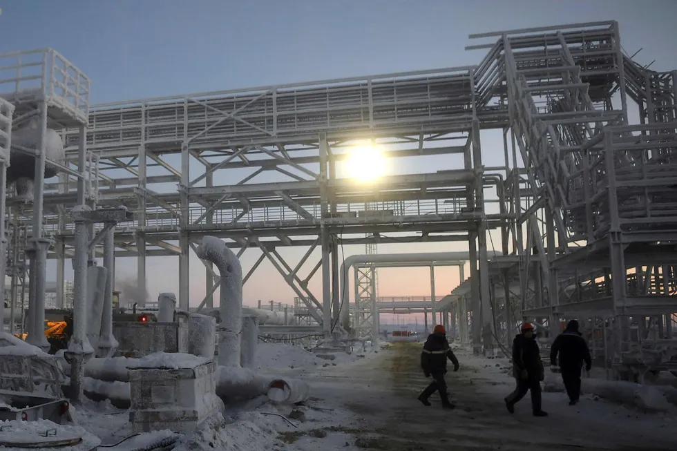 Sunrise at Russia's Utrenneye gas field which supplies feed gas for Novatek's Arctic LNG 2 project.