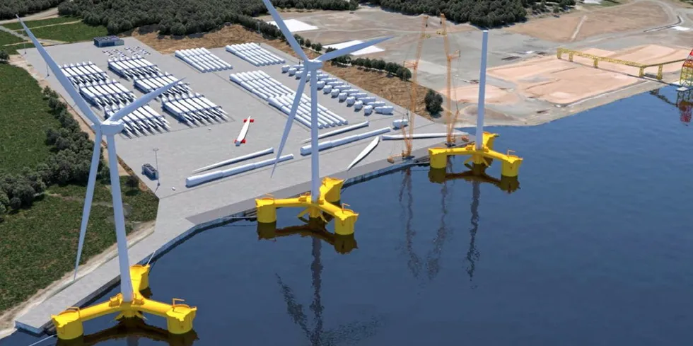 Artist's rending of floating wind port at Coos Bay, Oregon.