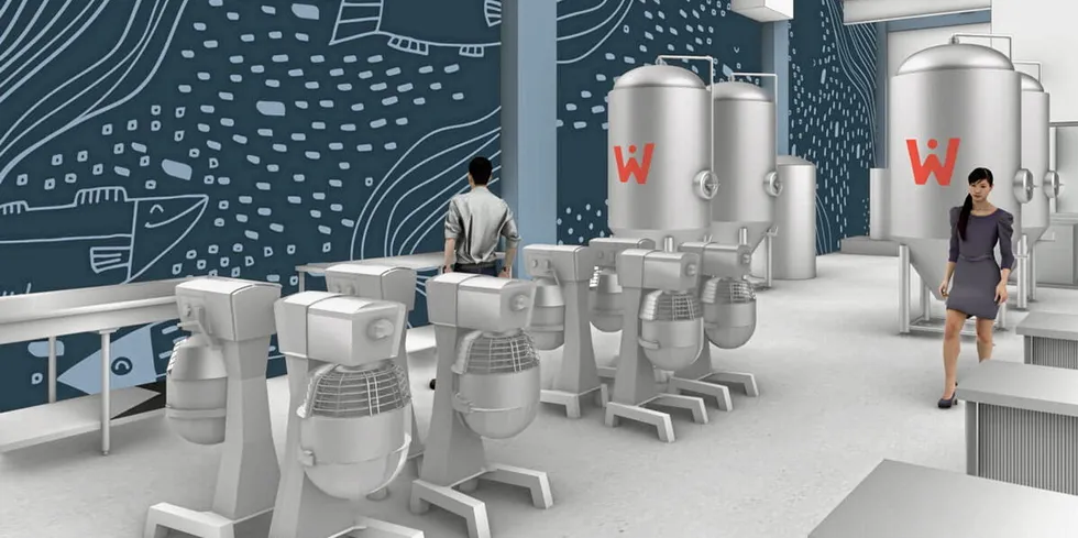A rendering of cellular salmon producer WildType's facility.