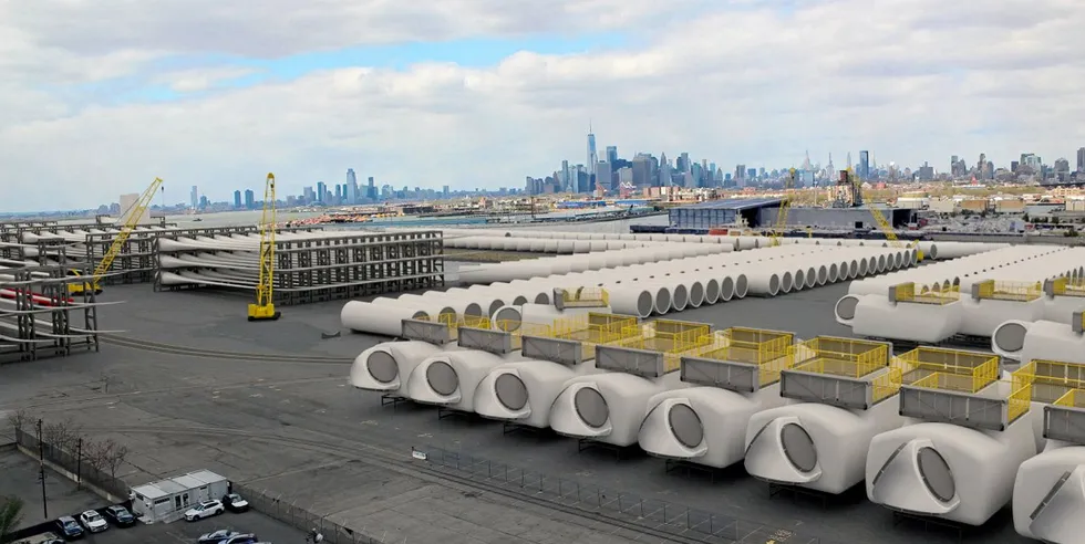 Artists rendering of offshore wind staging at South Brooklyn Marine Terminal.