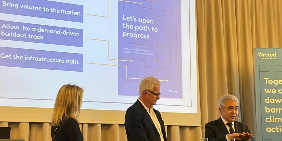 Orsted CEO Mads Nipper, centre and Fatih Birol, IEA executive director (right).