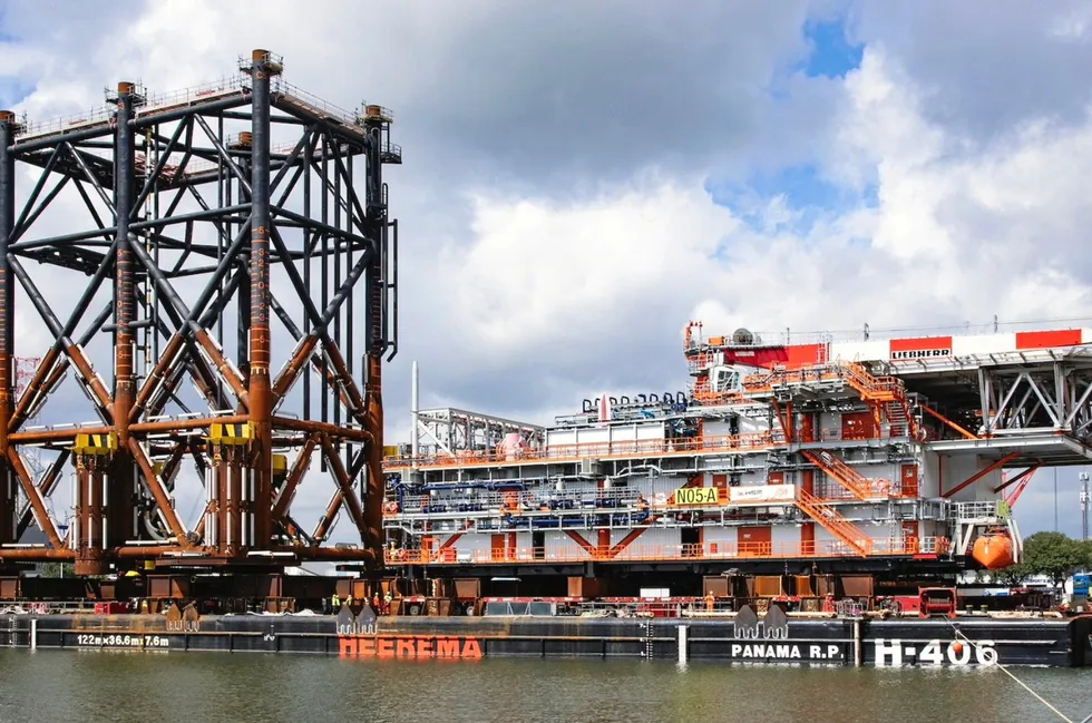 The loadout of the topsides and jacket for N05-A gas field.