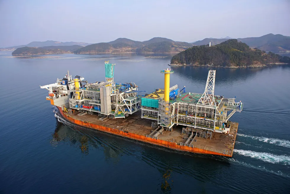 Setting sail: the topside module for the Johan Sverdrup riser platform leaving SHI Geoje shipyard