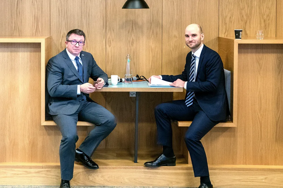 Adding up the numbers: Aker BP chief executive Karl Johnny Hersvik (left) and chief financial officer David Torvik Tonne.