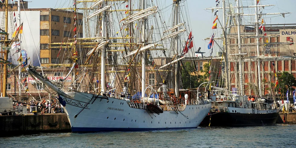 Norway's Christian Radich (L) and Great Britian's Lord Nelson are docked at the Polish Baltic Sea port of Gdynia.