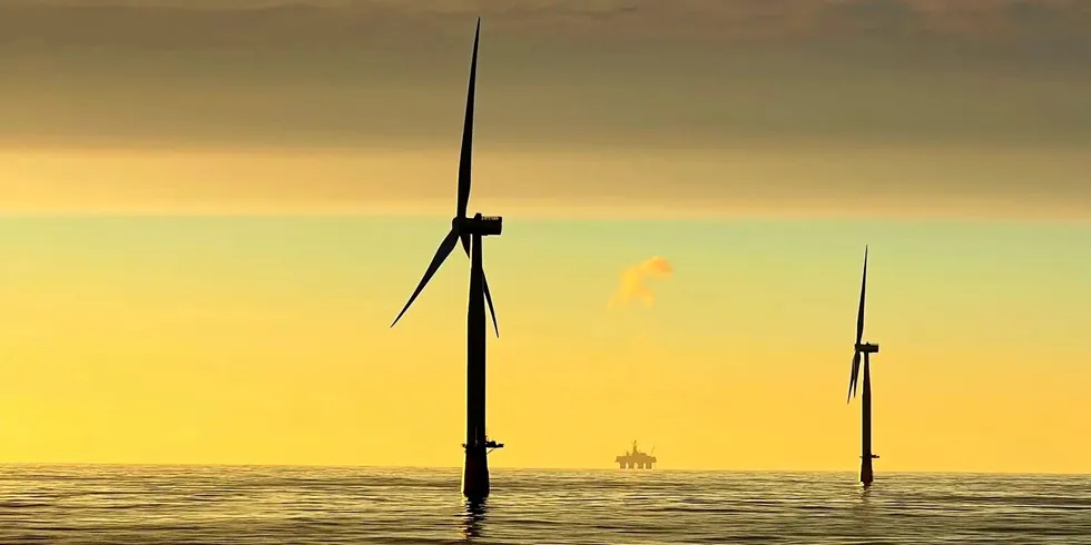 Equinor's Hywind Tampen project off Norway where floating wind turbines are meeting one-third of power demand at the Snorre-Gullfaks offshore oil complex