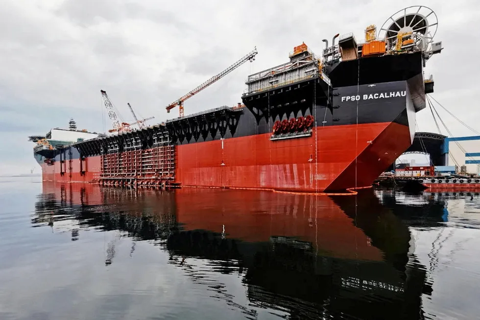 Nearing completion: the Bacalhau FPSO at Dalian Shipbuilding Industry Corporation in China before delivery.