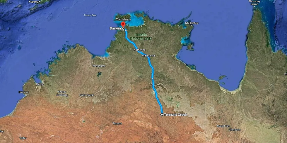 Map showing the location of Aqua Aerem's 10GW Desert Bloom Hydrogen project and its proximity to the port city of Darwin, from where the company plan to export renewable H2 to Japan and maybe other parts of the world.