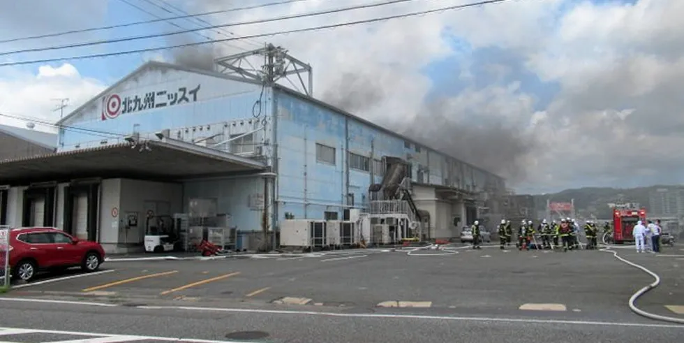 Fire ripped through almost the whole second floor of a Nissui factory in southern Japan last month.