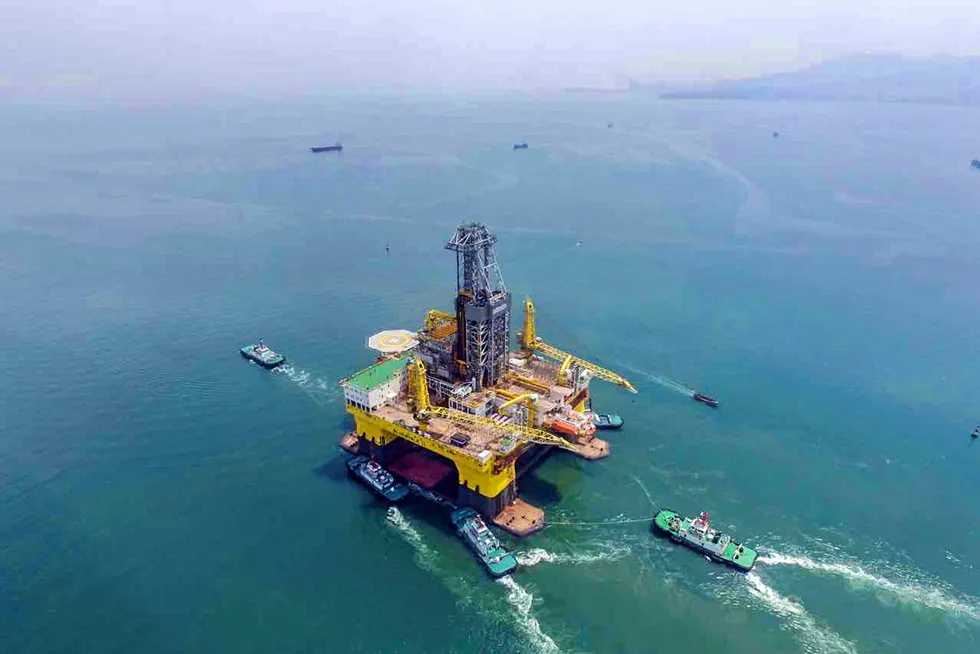 Rig of choice: the semi-submersible Bluewhale II drilled China’s first two gas hydrate wells.