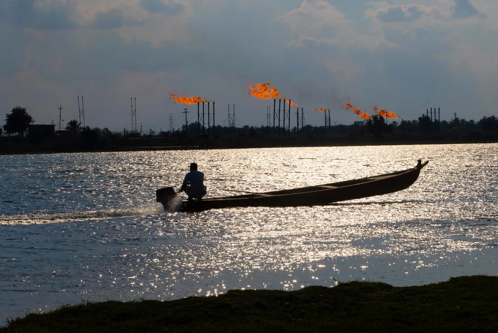 Flaring at the Nihran Bin Omar oilfield north of Basra, Iraq.