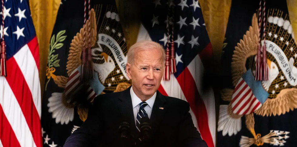 WASHINGTON, DC March 25, 2021: US President Joe Biden answers questions from reporters during his first formal news conference in the East Room of the White House on March 25, 2021. (Photo by Demetrius Freeman/The Washington Post via Getty Images) Biden. Biden.