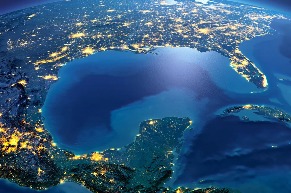 The Gulf of Mexico at night. Elements of this image furnished by NASA
