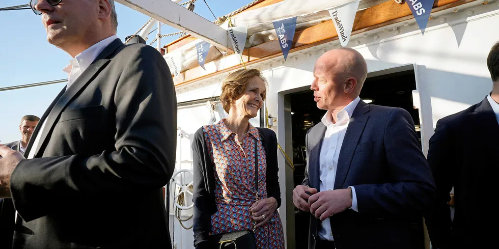 Fred Olsen owner Anette Olsen talks with DN Media Group chief executive Trond Sundnes.